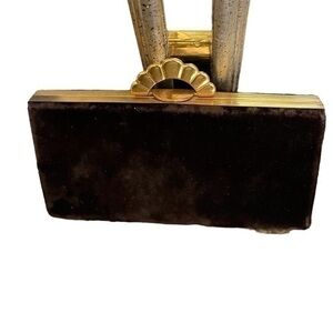 Vintage Velvet Clutch Purse 1930s Evans Gold Tone Metal Brown Velvet Rare